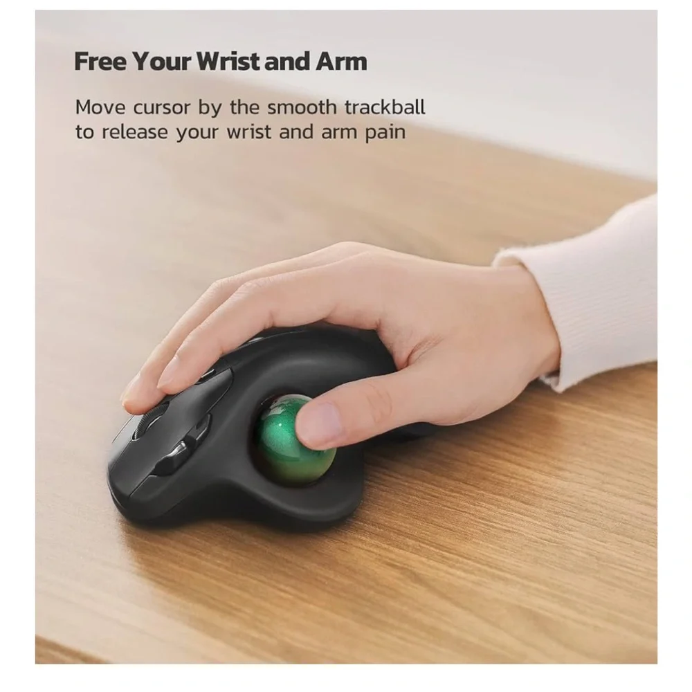 Ergonomic Black Wireless Trackball Mouse